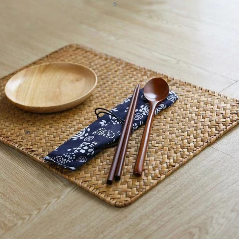 Lot de 4 sets de table rotin rectangulaires