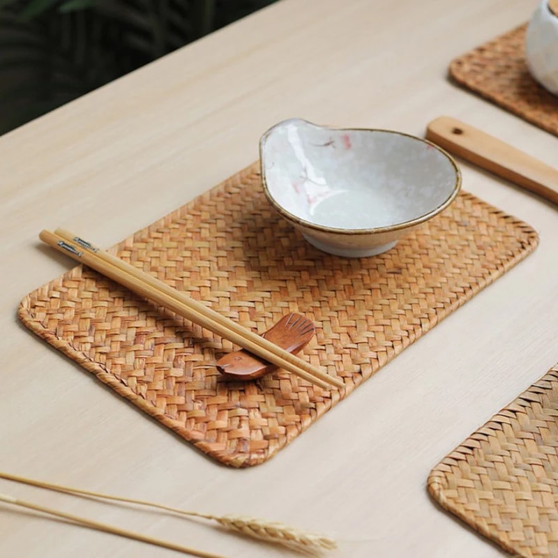 Lot de 4 sets de table rotin rectangulaires
