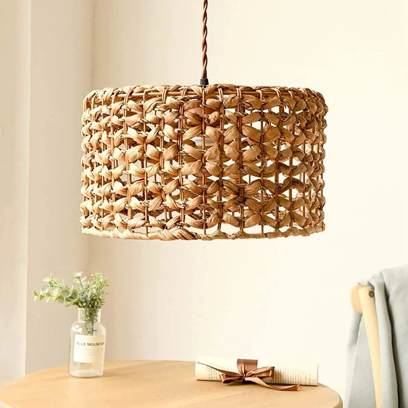 Lustre rotin circulaire et vintage