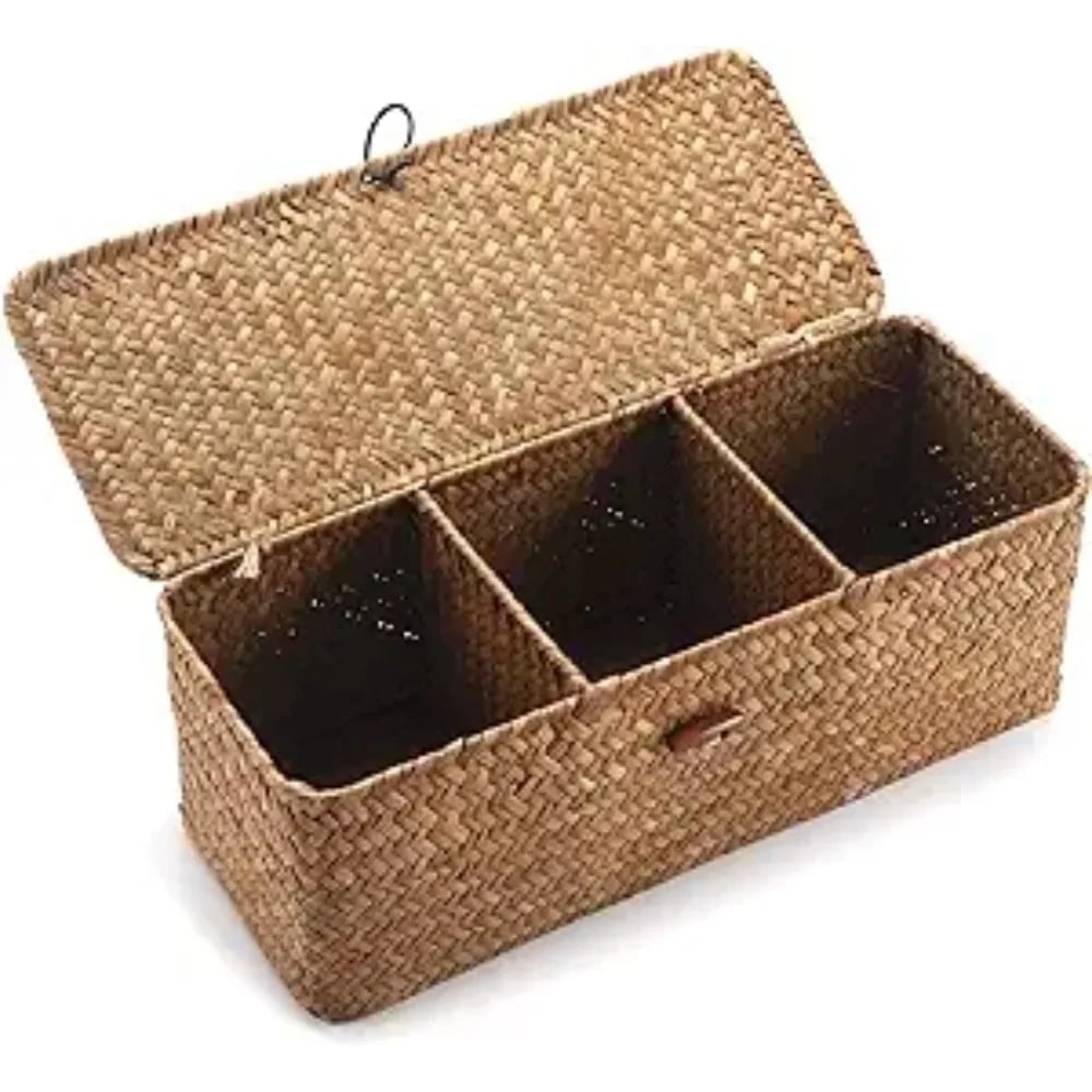 Panier rotin rectangulaire avec 3 compartiments