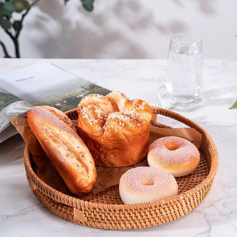 Plateau rotin rond fonctionnel fait main