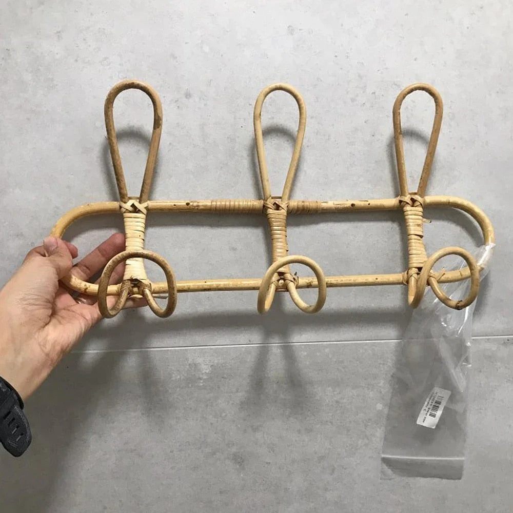 Porte manteau rotin avec 3 crochets