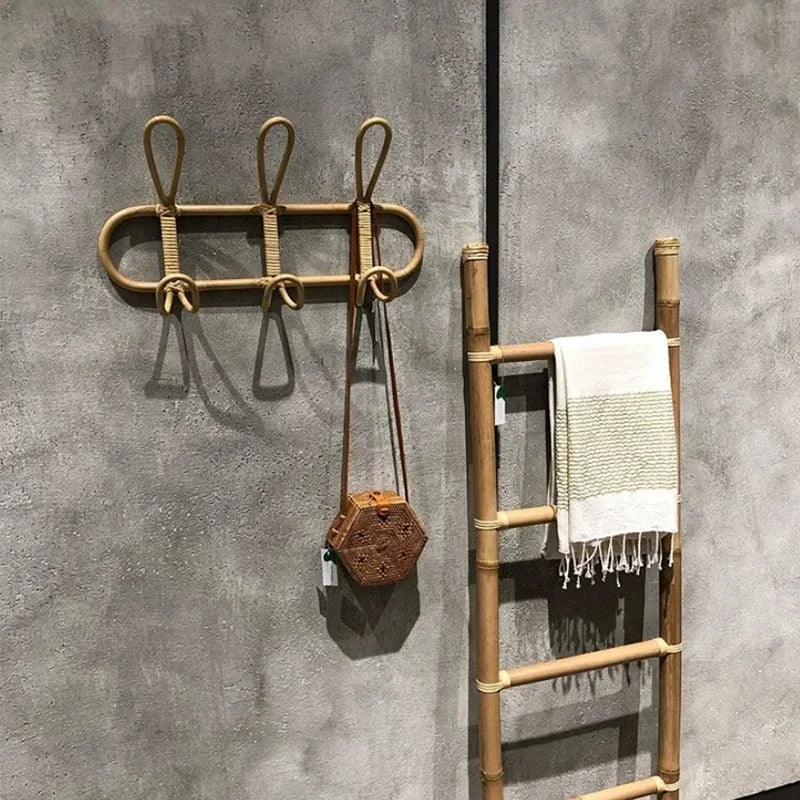 Porte manteau rotin avec 3 crochets