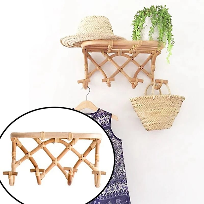 Porte manteau rotin à 4 crochets