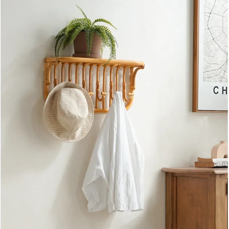 Porte manteau rotin avec plateau