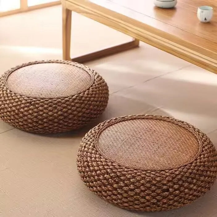 Pouf rotin plat et confortable style japonais