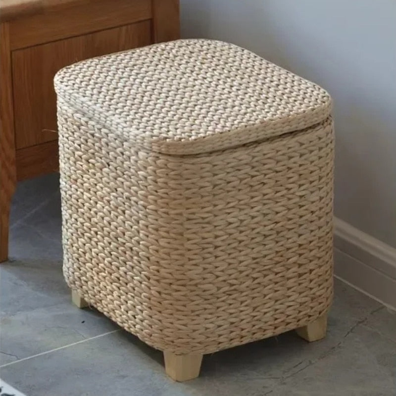 Tabouret rotin avec coffre de rangement