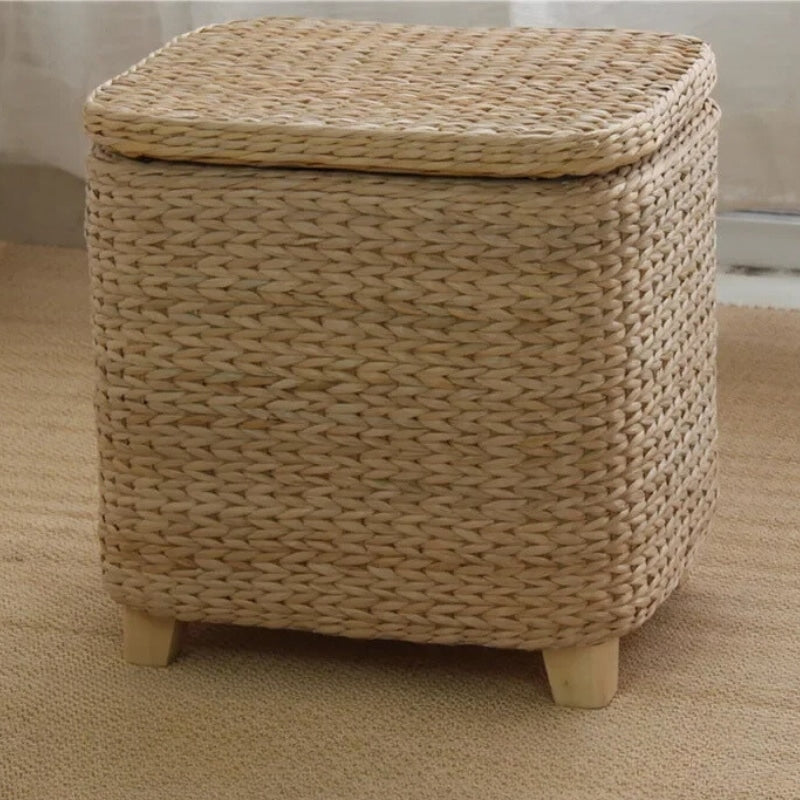 Tabouret rotin avec coffre de rangement