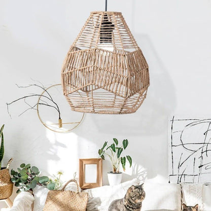 Abat-jour effet rotin beige en corde de papier