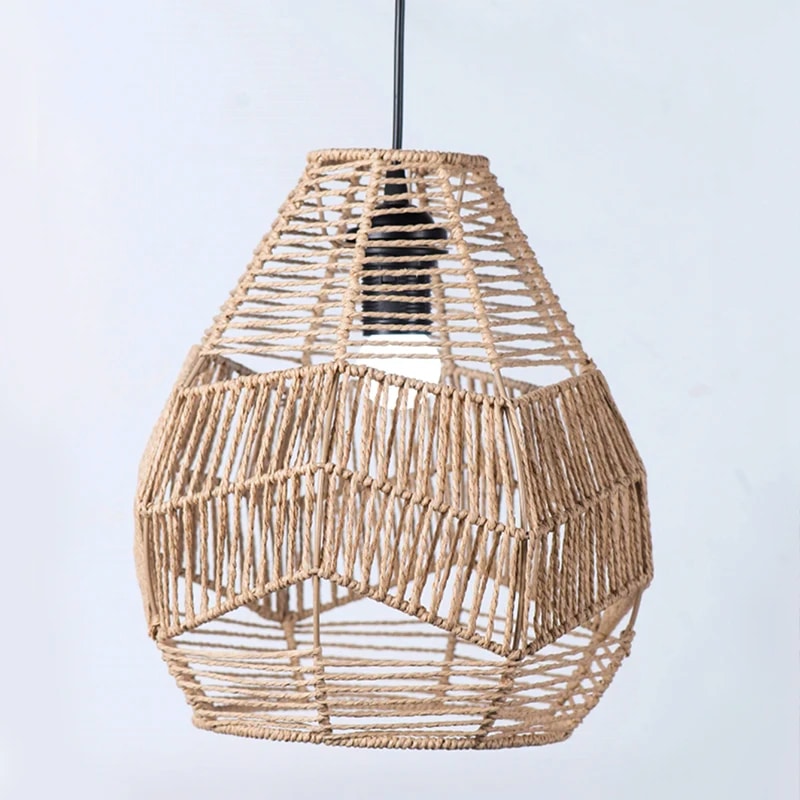 Abat-jour effet rotin beige en corde de papier