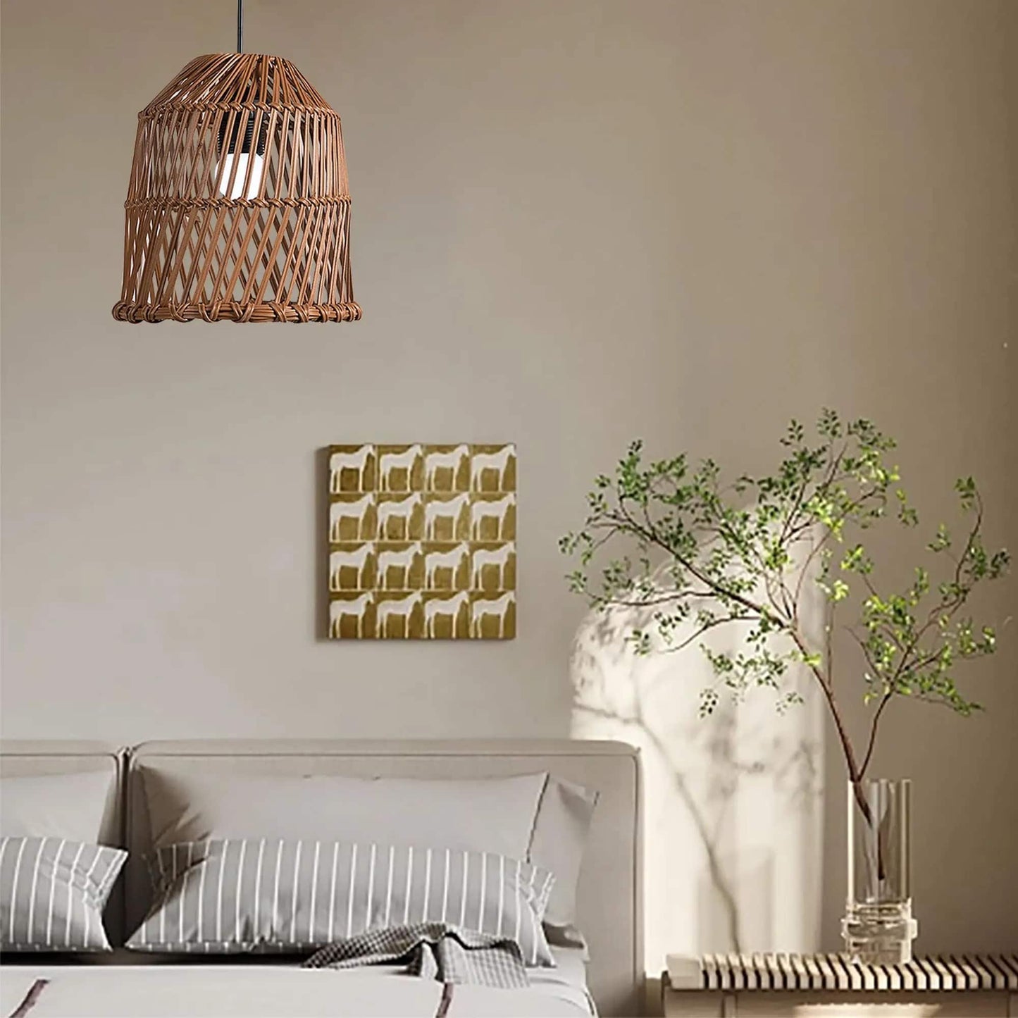 Abat-jour effet rotin marron de style vintage
