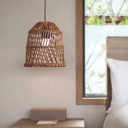 Abat-jour effet rotin marron de style vintage