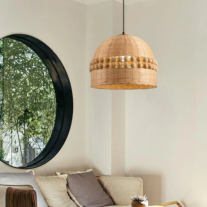 Abat-jour rotin en forme de cloche