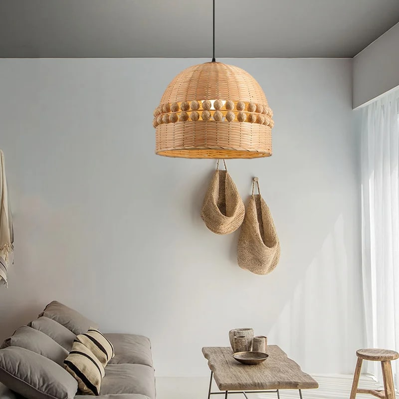 Abat-jour rotin en forme de cloche
