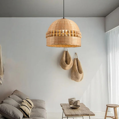 Abat-jour rotin en forme de cloche