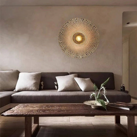 Applique murale rotin ronde et artisanale