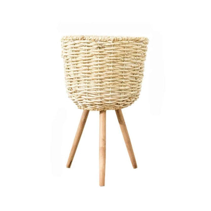 Cache pot rotin avec trépieds en bois