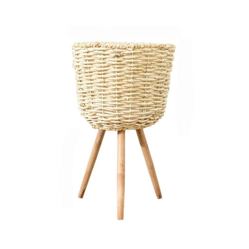Cache pot rotin avec trépieds en bois