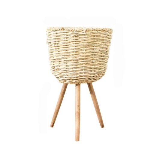 Cache pot rotin avec trépieds en bois