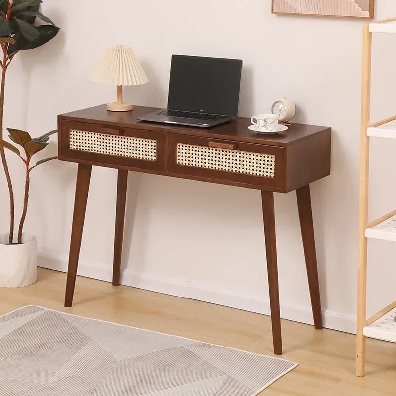 Console rotin marron avec deux compartiments