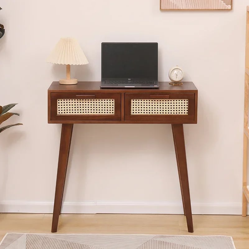 Console rotin marron avec deux compartiments