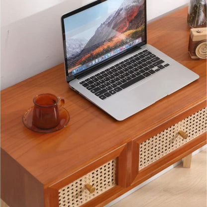 Console rotin marron avec trois compartiments