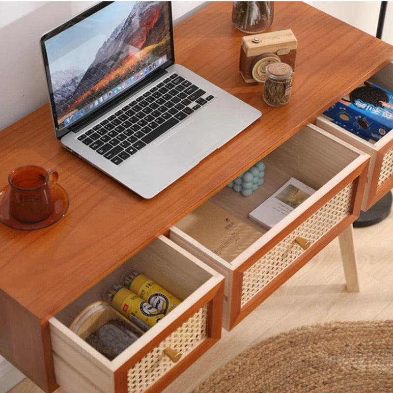 Console rotin marron avec trois compartiments