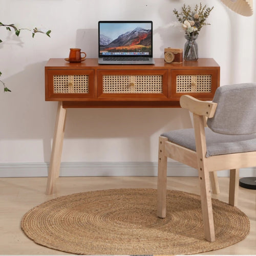 Console rotin marron avec trois compartiments
