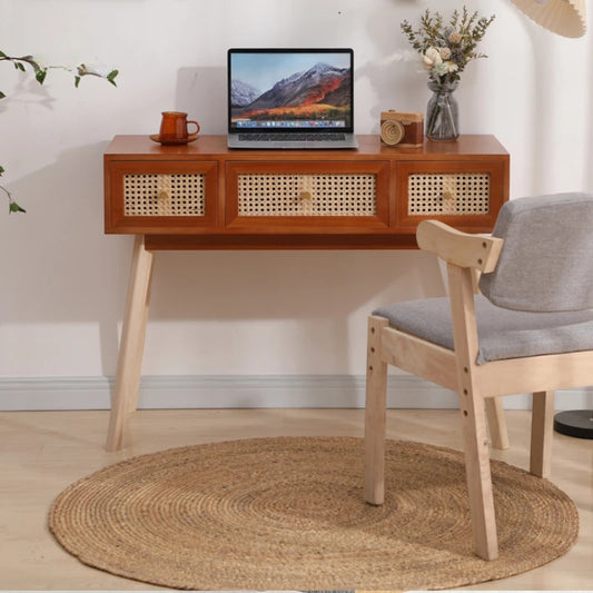 Console rotin marron avec trois compartiments