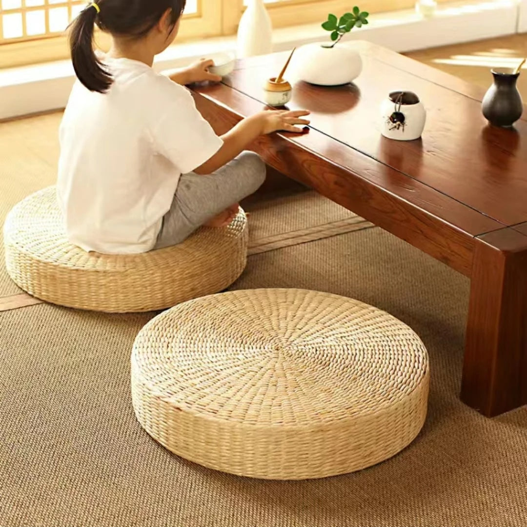 Coussin rotin rond et épais