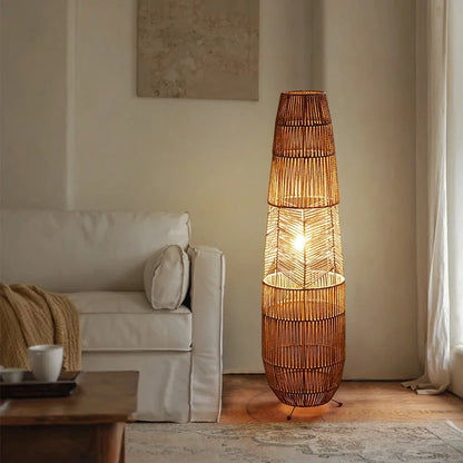 Lampadaire rotin imposant de style vintage