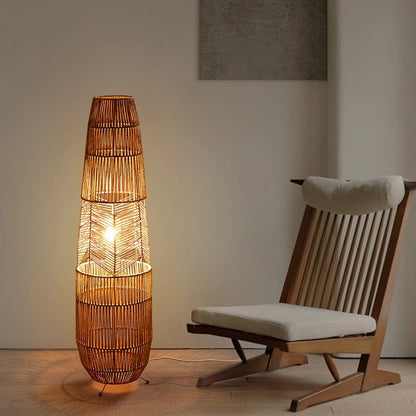 Lampadaire rotin imposant de style vintage