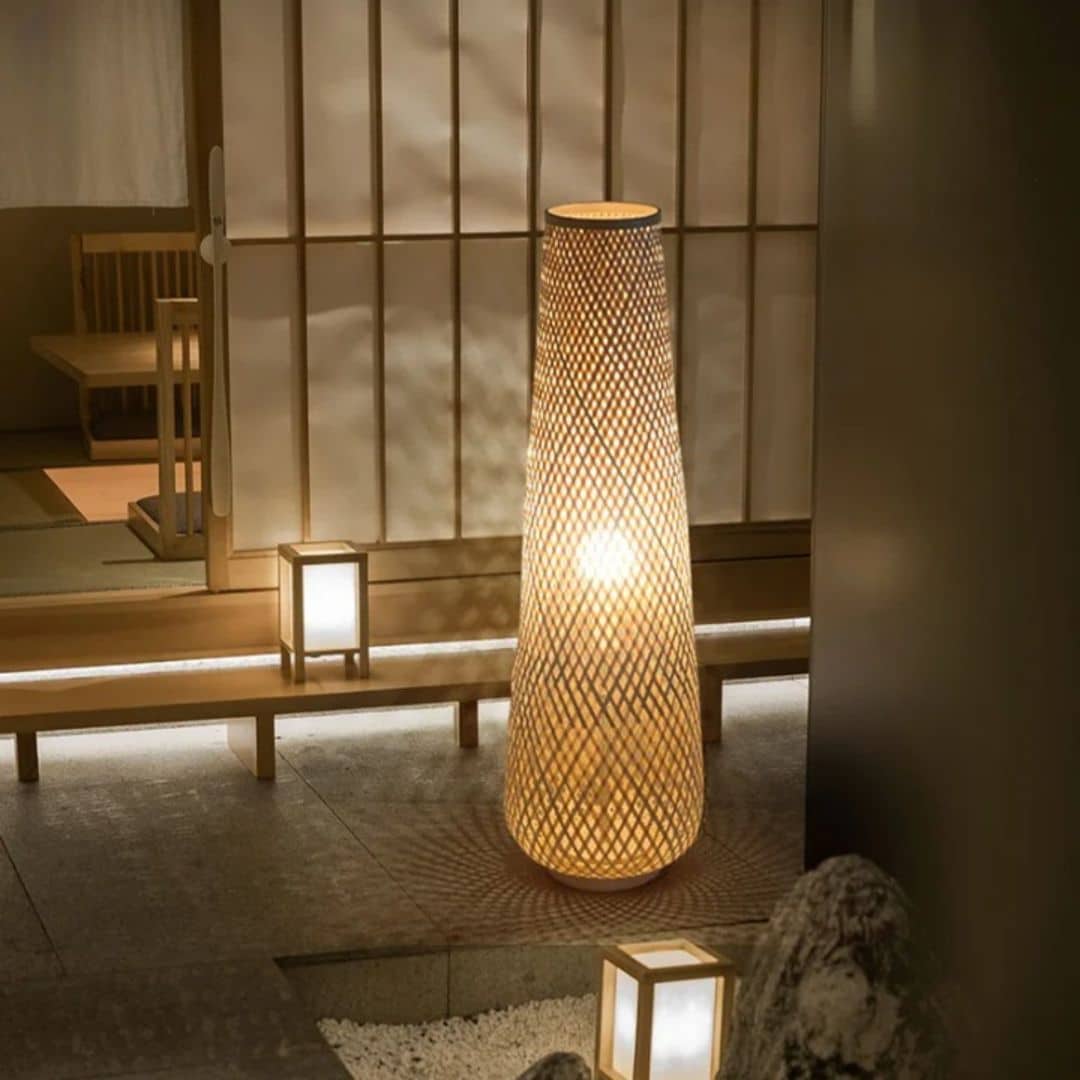 Lampadaire rotin rétro de style japonais