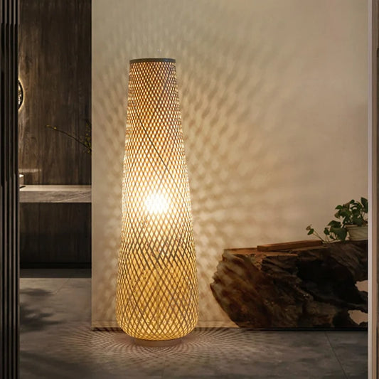 Lampadaire rotin rétro de style japonais