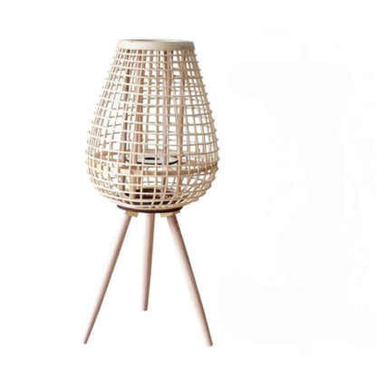 Lampadaire rotin et vintage sur trépied