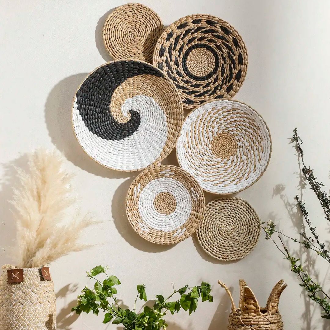 Lot de 6 décorations murales rotin de style bohème