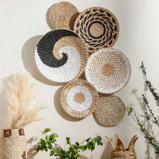 Lot de 6 décorations murales rotin de style bohème