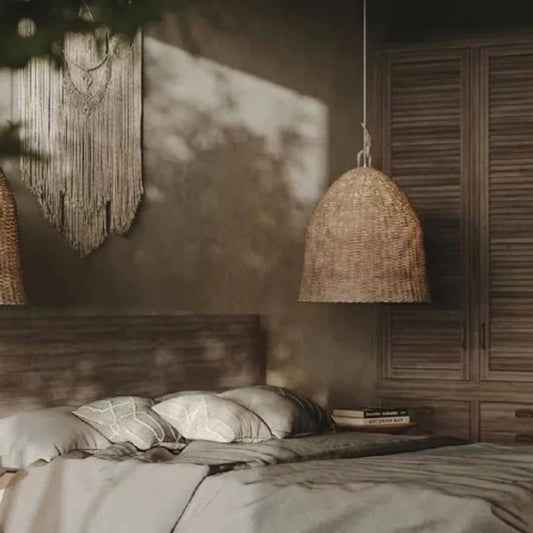 Lustre rotin artisanal au design vintage