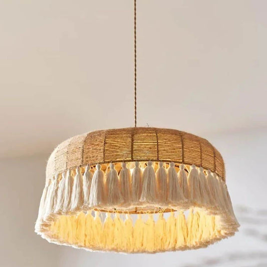 Lustre rotin rétro à pampilles