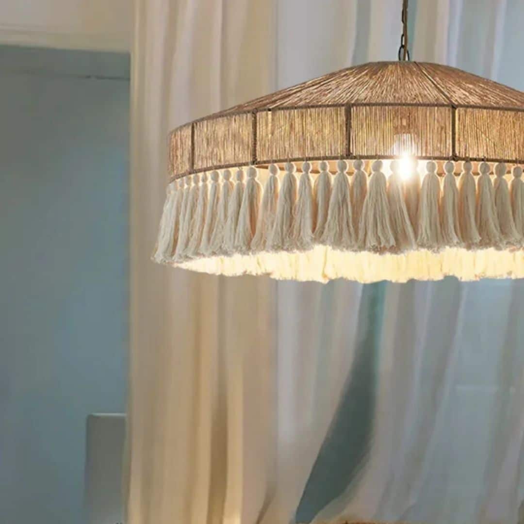 Lustre rotin de style bohème à pampilles