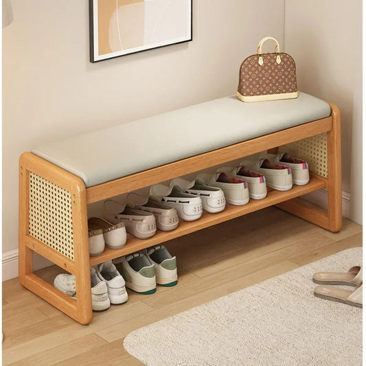 Meuble chaussure rotin en forme de banc