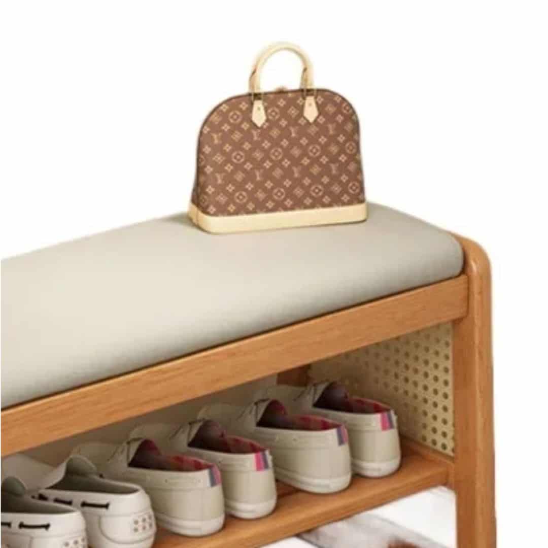 Meuble chaussure rotin en forme de banc