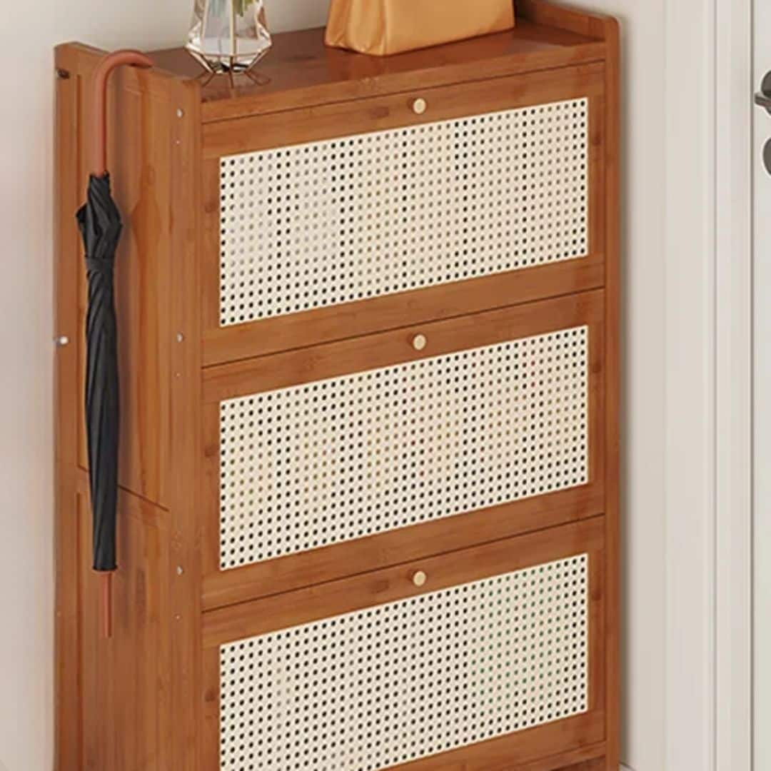 Meuble chaussure rotin polyvalent et moderne