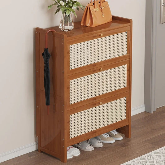 Meuble chaussure rotin polyvalent et moderne