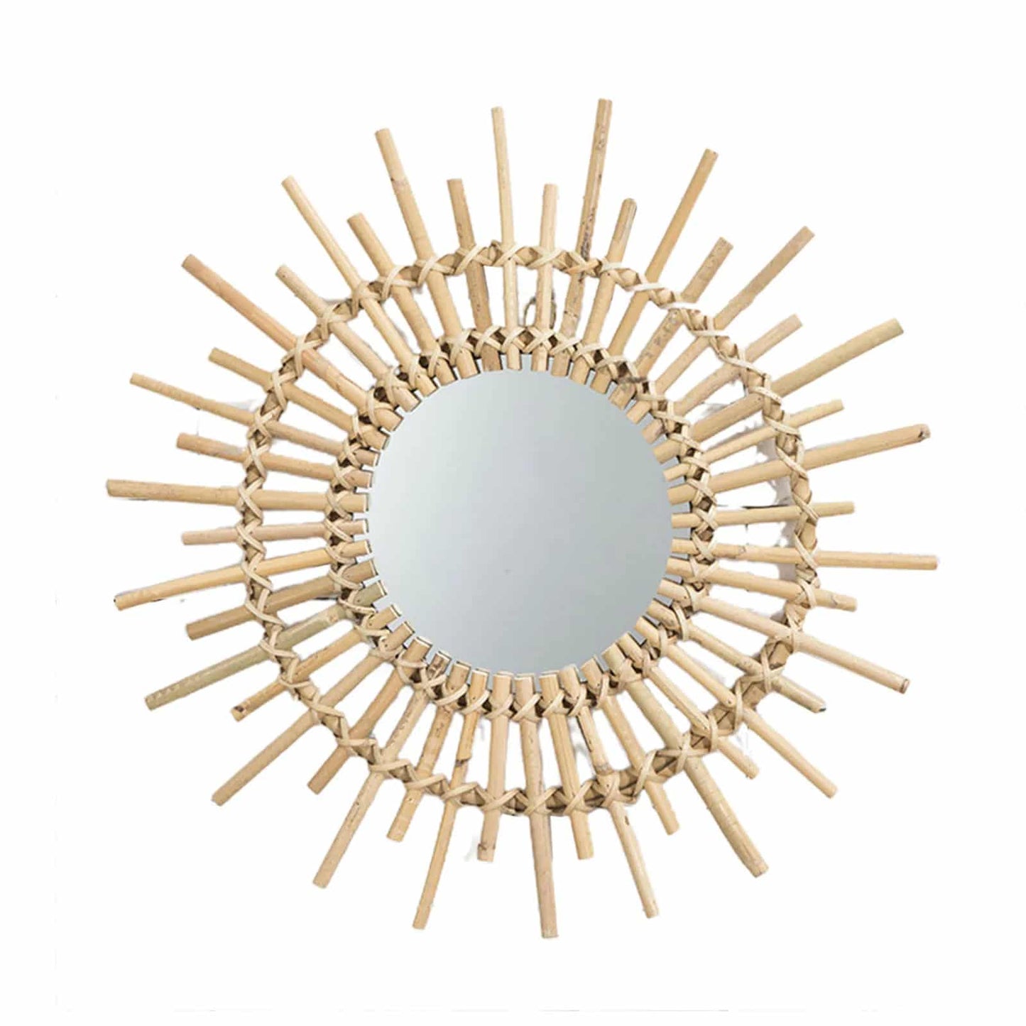 Miroir rond rotin stylé en forme de soleil