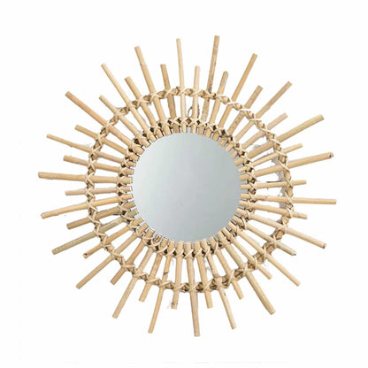 Miroir rond rotin stylé en forme de soleil