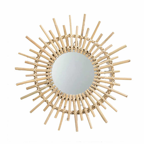 Miroir rond rotin stylé en forme de soleil