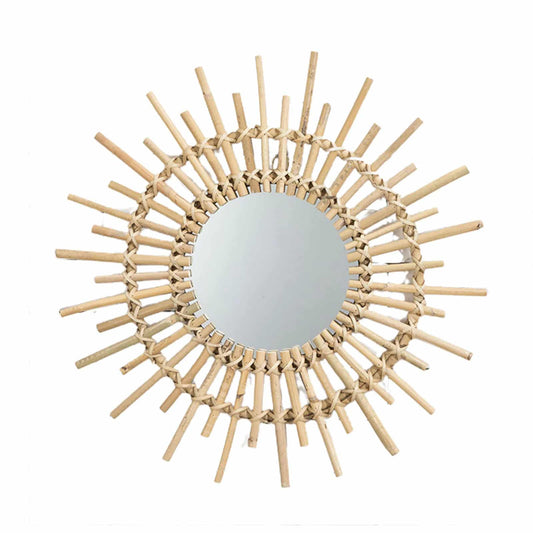 Miroir rond rotin stylé en forme de soleil