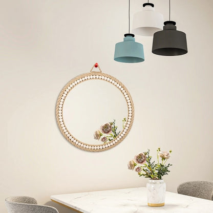 Miroir rotin décoratif avec perles en bois