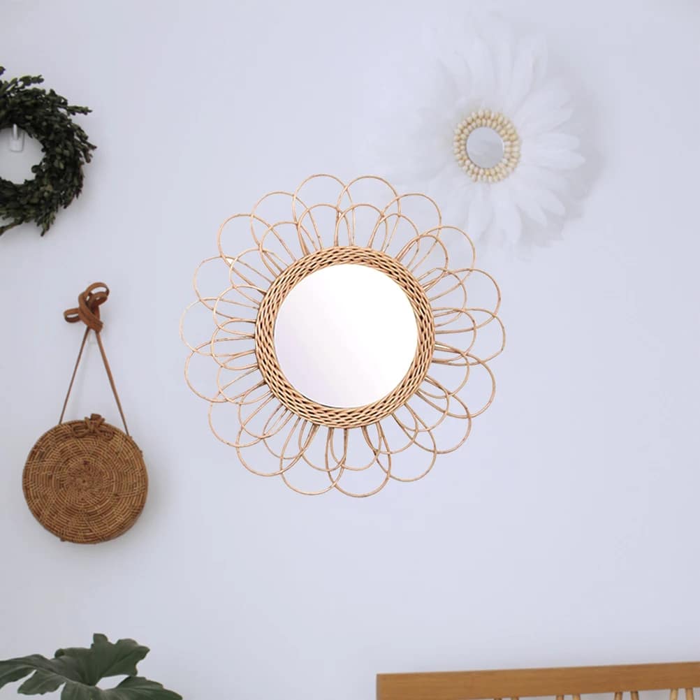 Miroir rotin tendance en forme de fleur